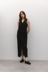 Черная джинсовая юбка макси прямого кроя с разрезом спереди Черный Черный