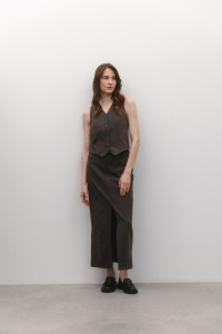 Джинсовая юбка миди из коттона с разрезом цвета графит Графит