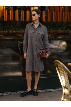 Вельветовое платье-рубашка миди Графит с карманами