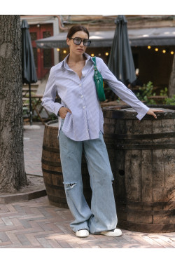 Синяя котоновая рубашка свободного кроя с длинным рукавом Синий