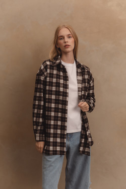 Женская рубашка оверсайз с длинным рукавом коричневая Коричневый