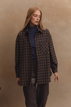 Рубашка оверсайз с длинным рукавом цвета морская волна