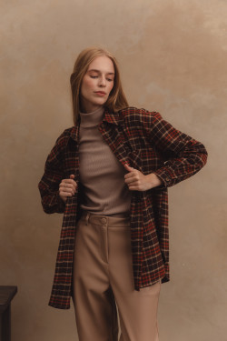 Коричневая рубашка оверсайз из байки с длинным рукавом Коричневый