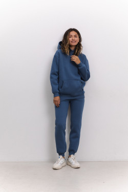 Denim-colored knitted jogger pants