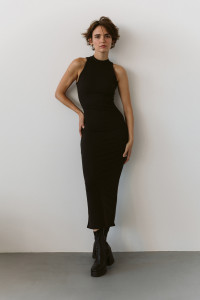 Black long Evening dress with a stand Black collar Черный