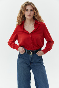 Красная блузка свободного кроя с длинным рукавом Красный Красный