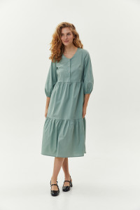 Коттоновое платье миди с оборками в цвете шалфей Шалфей