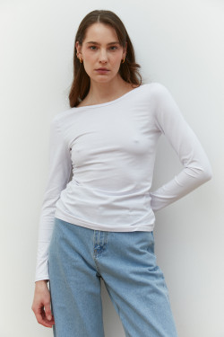 Белый боди-лонгслив женский из хлопка с открытой спиной