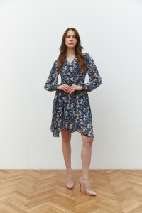 Синее шифоновое платье миди с запахом и поясом Синий Синий