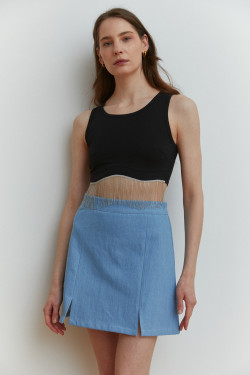 Черный вечерний топ-боди с бахромой из серебристых бусин