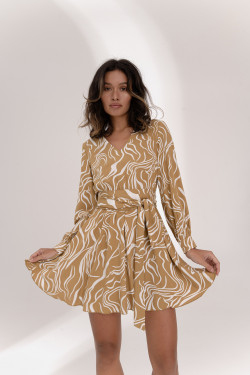 Короткое платье из штапеля с поясом горчичного цвета Горчица