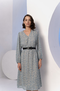 Шифоновое платье миди в цвете деним с V-образным вырезом Деним