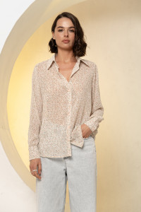 Кремовая шифоновая блуза свободного кроя с длинным рукавом Кремовый Кремовый