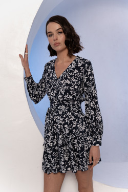 Синее платье-мини с пышной юбкой, материал Штапель Синий