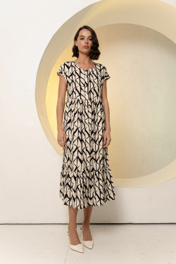 Casual beige midi dress made of staple fabric with ruffles Beige