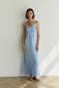 Небесно-голубое вечернее платье-миди из шелка с кружев Небесно-голубой Небесно-голубой