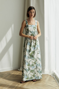 Длинный серый сарафан из штапеля с запахом и широкими бретелями Серый