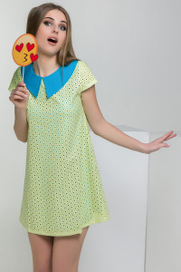 Solid-color evening dress with perforation, lemon Citric Лимонный