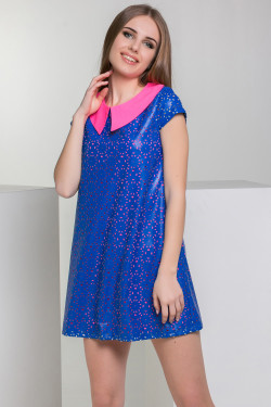 Вечернее синее платье из перфорированной экокожи Синий